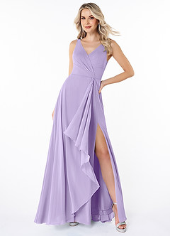 Azazie Calvi Bridesmaid Dresses Lilac A-Line Ruched Chiffon Dress image4