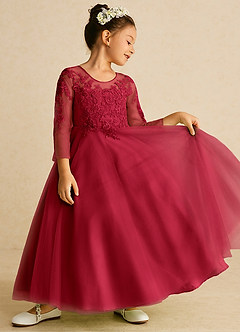 Azazie Precious Flower Girl Dresses Scarlet A-Line Lace Tulle Dress image2