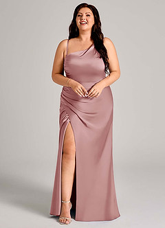 Azazie Madelyn Bridesmaid Dresses Dusty Rose Mermaid One Shoulder Stretch Satin Convertible Dress image15