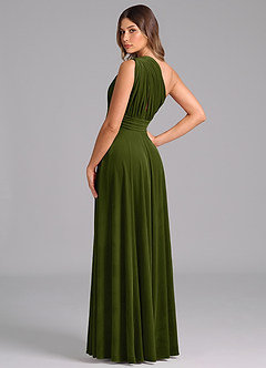 Azazie Charlize Bridesmaid Dresses Olive A-Line One Shoulder Velvet Dress image2
