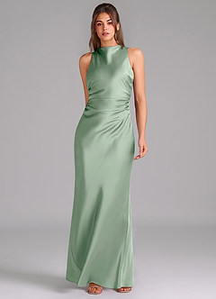 Azazie Evadne Bridesmaid Dresses Agave A-Line Pleated Stretch Satin Dress image3