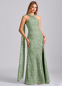 Azazie Kinsley Vestidos de damas de honor Vestido de Salvia Polvorienta de Devorado Floral de Corte Sirena con Plisado image4