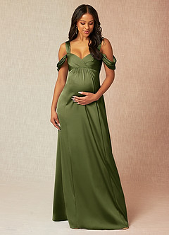 Azazie Rhea Robes de demoiselle d'honneur de maternité Robe Trapèze Épaule nue plissée Longueur ras du sol Satin extensible image7