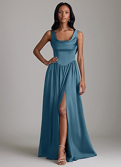 Azazie Novi Bridesmaid Dresses Bermuda A-Line with Pockets Stretch Satin Dress image1