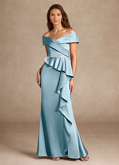 Azazie Dareia Kleider für die Brautmutter Meerjungfrau-Linie Schulterfrei Stretch-Satin Kleid Stimmungsvolles Blau image6