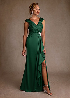 Azazie Santa Monica Mother of the Bride Dresses Dark Green A-Line Lace Dress image1