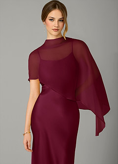 Azazie Jaleesa Bridesmaid Dresses Mulberry A-Line High Neck Stretch Satin Dress image2
