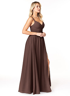 Azazie Chanel At-home Try On Dresses Black A-Line Pleated Chiffon Dress image4