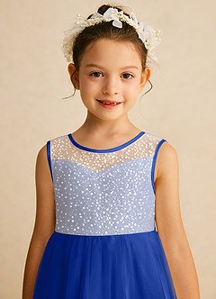 Azazie Tay Flower Girl Dresses Royal Blue A-Line Sequins Tulle Dress image7