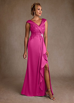 Azazie Santa Monica Mother of the Bride Dresses Fuchsia A-Line Lace Dress image1