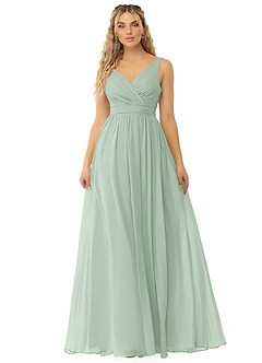 Azazie Kora Brautjungfernkleider A-Linie Plissee Chiffon Kleid Agave image1