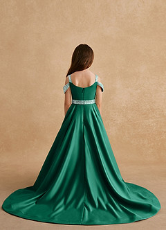 Azazie Jodi Robe Demoiselle D'honneur Fillette Robe Trapèze en Mat Satiné émeraude image2