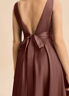 Azazie Gabby Junior Jurk van Stretch Satijn met A-Lijn Geplooid Espresso image2