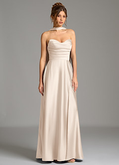 Azazie Ayla Bridesmaid Dresses White Alabaster A-Line Corset Stretch Satin Dress image4