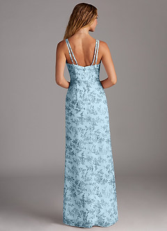 Azazie Leo Bridesmaid Dresses Blue Fern Floral Mermaid V-Neck Pleated Chiffon Dress image4