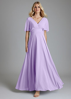 Azazie Pamela Vestidos de damas de honor Vestido de Lila de Gasa de Corte en A con Cuello en V plisado image1