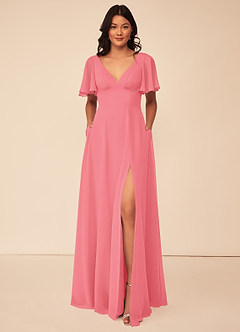 Azazie Kimber Bridesmaid Dresses Flamingo A-Line Flounce Sleeve Chiffon Dress image9