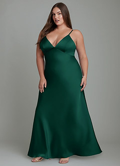 Azazie Stefania Bridesmaid Dresses Emerald A-Line Stretch Satin Dress image12