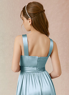 Azazie Jiya Junior A-Linie Plissee Metallischer Satin Kleid Himmelblau image4