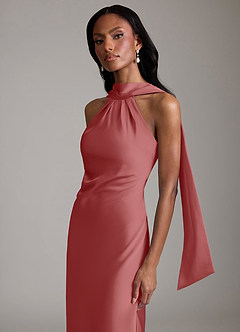 Azazie Cassiana Jurken voor bruidsmeisjes Jurk van Stretch Satijn met Zeemeermin Geplooid Antieke Roos image3