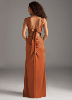 Azazie Jesaphine Bridesmaid Dresses Cinnamon Sheath Bow Stretch Satin Dress image5