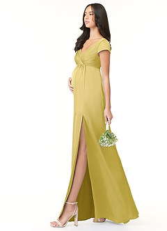 Azazie Allessia Maternity Bridesmaid Dresses A-Line Pleated Stretch Satin Floor-Length Dress image3