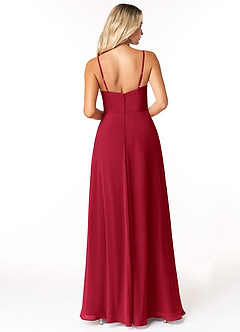 Azazie Moira Brautjungfernkleider A-Linie Schaufel Chiffon Kleid Scharlachrot image2