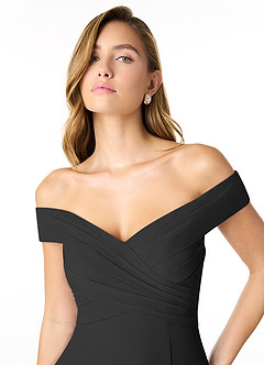 Azazie Lecia Robes de demoiselle d'honneur Robe Empire Convertible en Mousseline de soie Schulterfrei, plissiert Noir image4