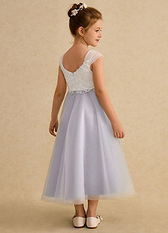 Azazie Momo Flower Girl Dresses Ivory Frosted Lilac A-Line Lace Dress image2