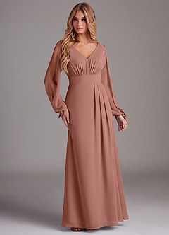 Azazie Matilda Bridesmaid Dresses Cedar Rose A-Line Long Sleeve Chiffon Dress image4