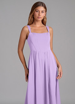 Azazie Rosaline Bridesmaid Dresses Lilac A-Line Side Slit Stretch Satin Dress image6