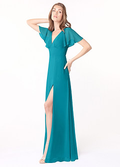 Azazie Kimber Bridesmaid Dresses Jade A-Line Flounce Sleeve Chiffon Dress image3