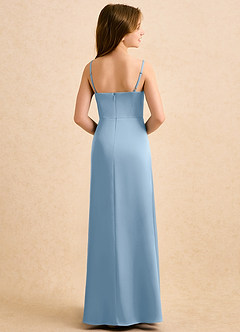 Azazie Shira Girls Formal Flower Girl Dresses Powder Blue A-Line Pleated Stretch Satin Dress image2