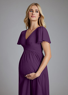Azazie Verna Maternity Bridesmaid Dresses A-Line V-Neck Ruched Chiffon Floor-Length Dress image5