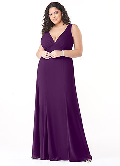 Azazie Christiana Bridesmaid Dresses Grape A-Line V-Neck Pleated Chiffon Dress image7