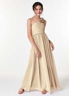 Azazie Flower Junior A-Linie Plissee Chiffon Kleid Champagner image3