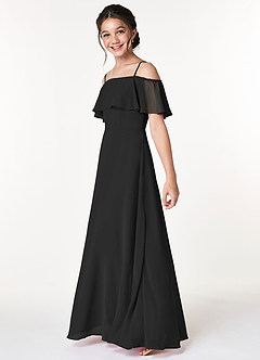 Azazie Maggie Junior Jurk van Chiffon met A-Lijn Off the Shoulder Zwart image5