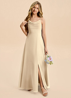 Azazie Gia Junior Champagne A-Line Pleated Chiffon Dress image6