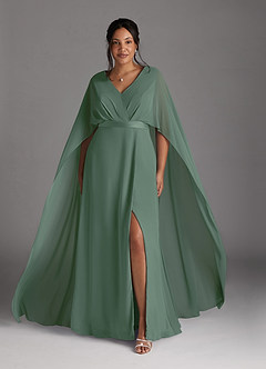 Azazie Isa vestidos de madre de la novia Vestido de Eucalipto de Gasa de Corte En A con Cuello en V plisado image7