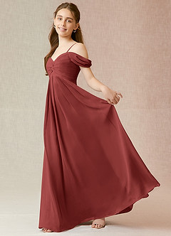 Azazie Kaitlynn Junior Terracotta A-Line Off the Shoulder Chiffon Dress image3
