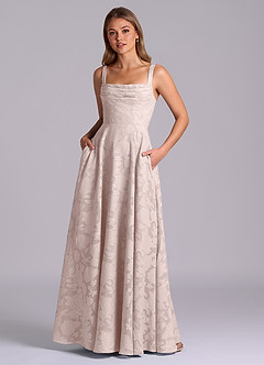 Azazie Shaude 신부 들러리 드레스 A라인 주름진 플로럴 번아웃 바닥 길이 드레스 image1