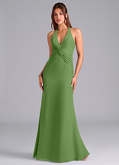 Azazie Valerie Vestidos de damas de honor Vestido de Albahaca de Gasa de Corte Sirena con Plisado image4