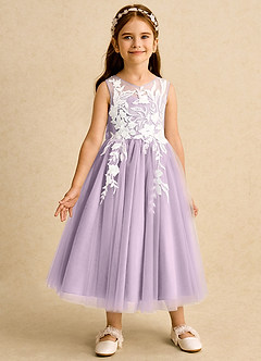 Azazie Sundae Flower Girl Dresses Frosted Lilac Ball-Gown Lace Dress image5