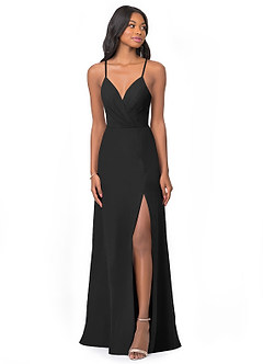 Azazie Everleigh Robes de demoiselle d'honneur Robe Trapèze en Mousseline de soie Plissé en cœur Noir image1