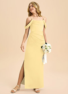 Azazie Saige Junior Butter Sheath Off the Shoulder Stretch Satin Dress image5