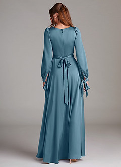 Azazie Leonia Bridesmaid Dresses Bermuda A-Line Long Sleeve Stretch Satin Dress image2