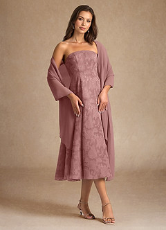 Azazie Lorain Abiti per la Madre della Sposa Abito A-Line in Burnout Floreale Plissettato Rosa Polverosa image1