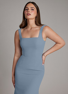 Azazie Katya At-home Try On Dresses Dusty Blue Mermaid Square Neckline Chiffon Convertible Dress image8