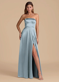 Azazie Wren Brudtärnklänningar Klä av A-Linje i Metallisk satin Axelbandslös Dammblå image4