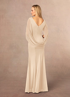 Azazie Belladonna Mother of the Bride Dresses Champagne Mermaid Scoop Pleated Mesh Dress image4